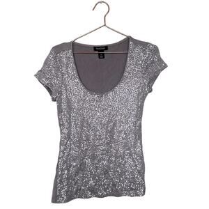 White House black market silver Sequin t-shirt size small